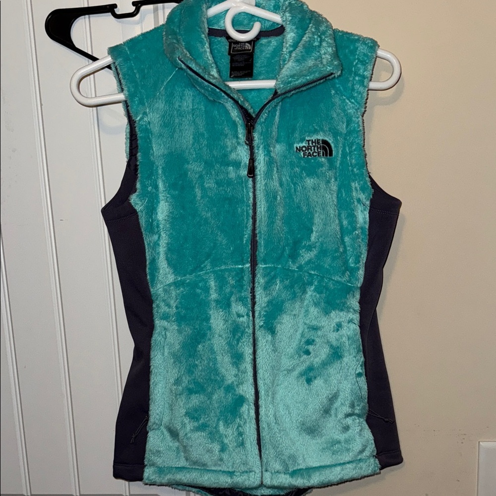 The North Face Aqua and Charcoal Fleece Vest